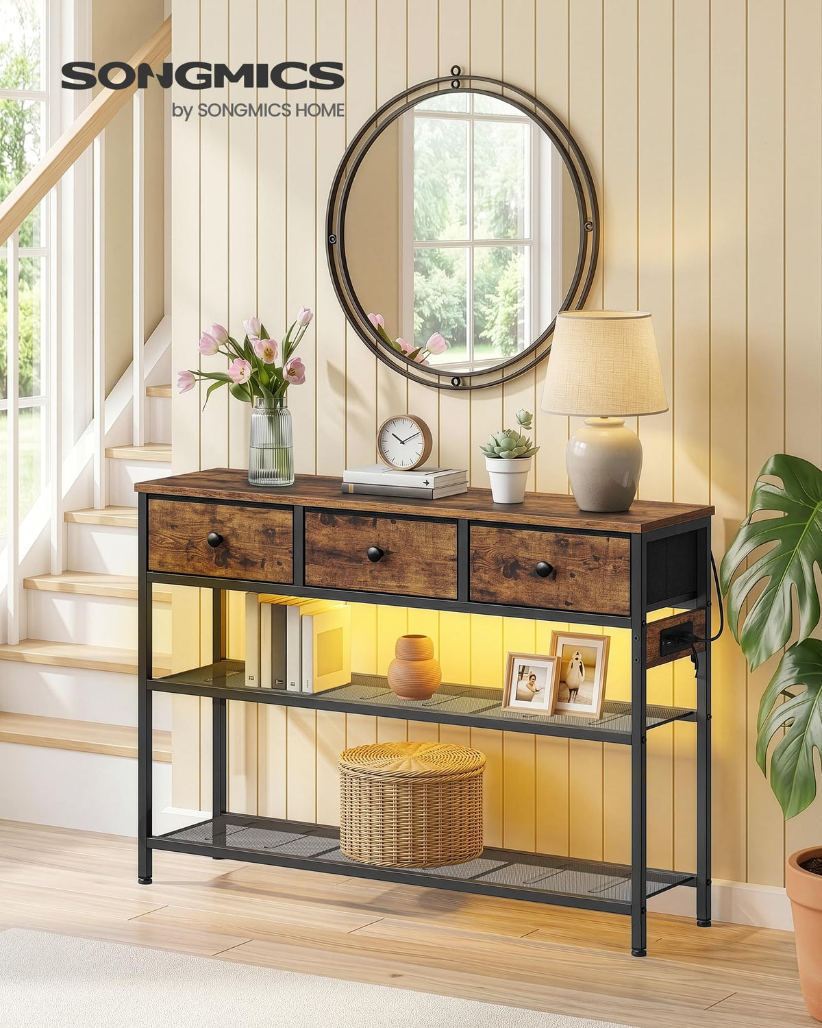 Console Table with Power Outlets and LED Lights D6713