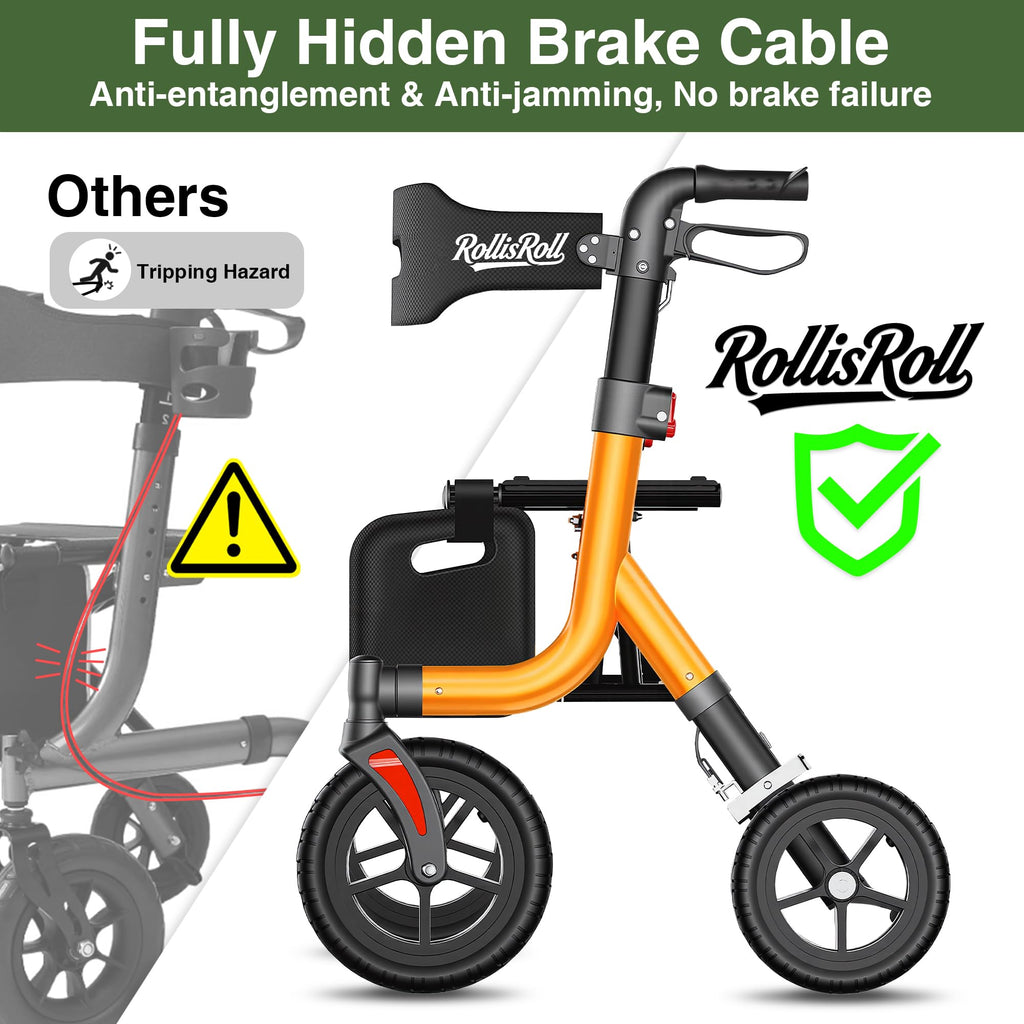 Orange Foldable All Terrain Rollator Walker with Seat Z39795