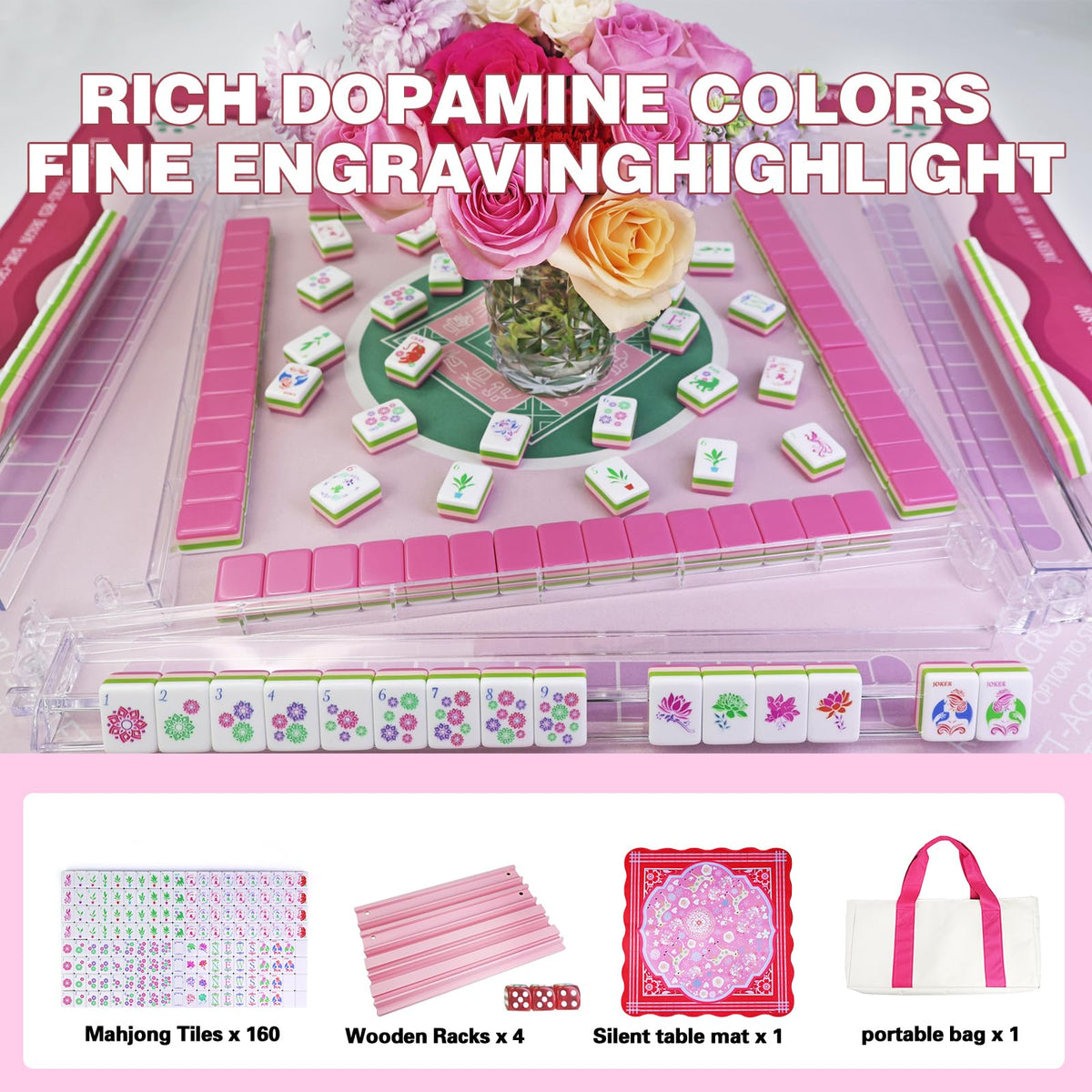 Acrylic 160 Tiles Mahjong Game Set with Carrying Bag T835