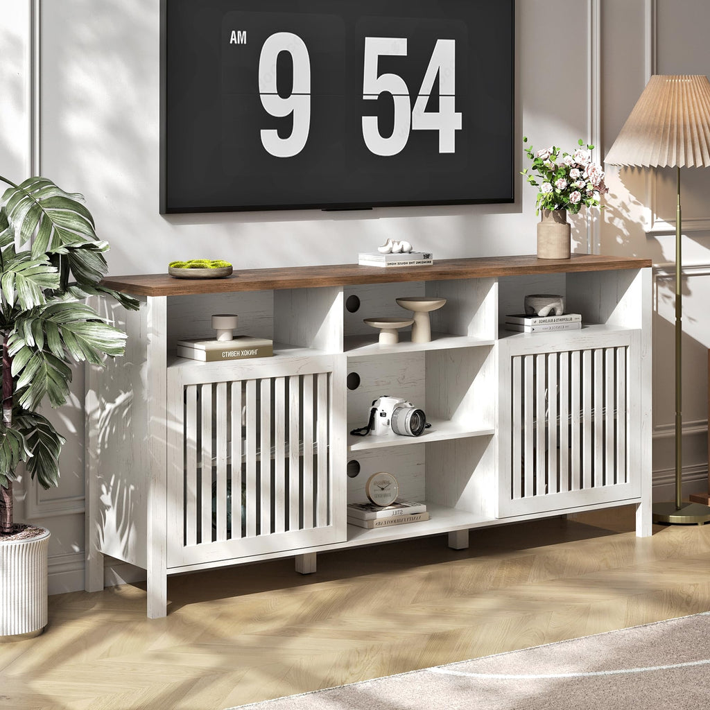 White TV Stand with Grille Doors and Adjustable Shelves V864