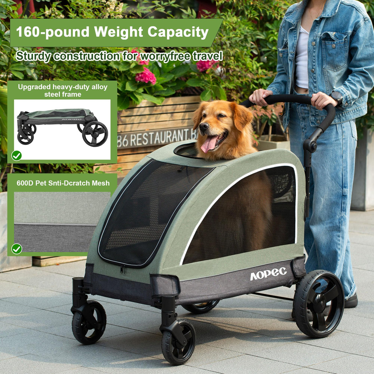 Green Dog Stroller 160 lbs Capacity S735