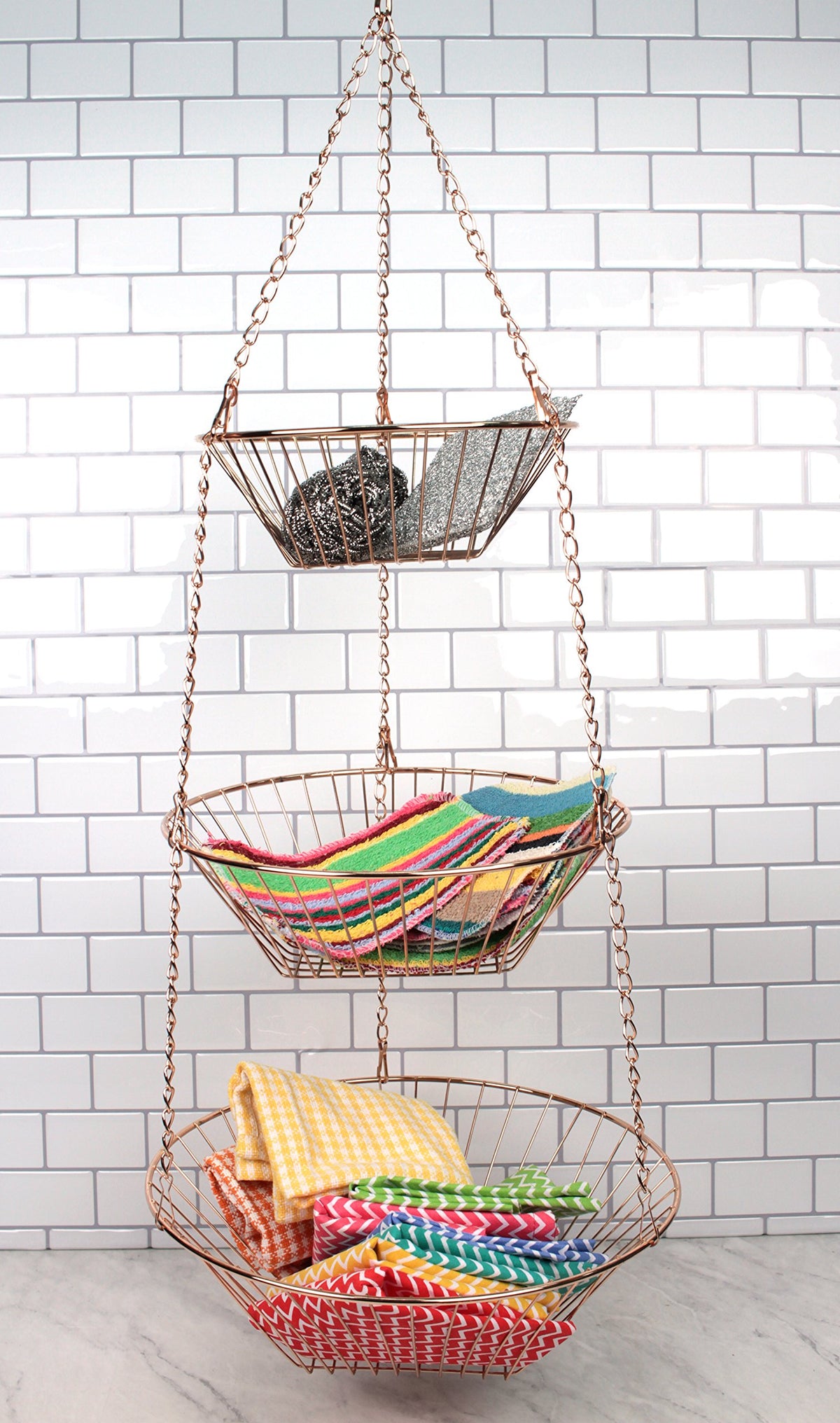 3-Tier Copper Wire Hanging Baskets X42562