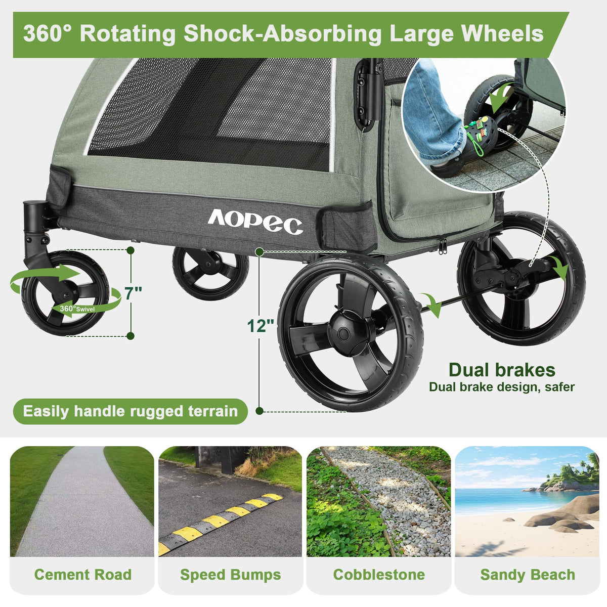 Green Dog Stroller 160 lbs Capacity S735