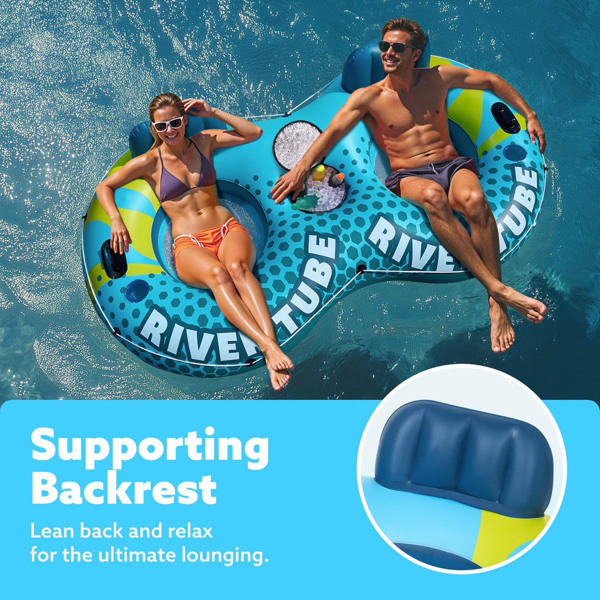 2-Person Inflatable River Tube with 2 Cup Holders & Removable Cooler G991