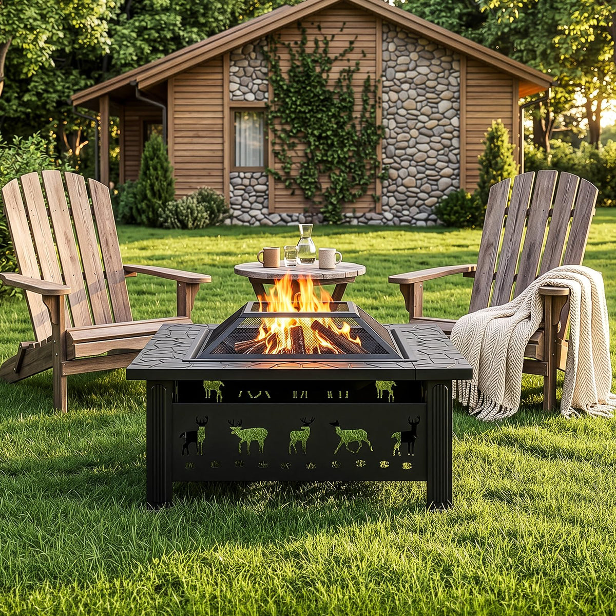 32 Inch Square Wood Burning Fire Pit Table I688814