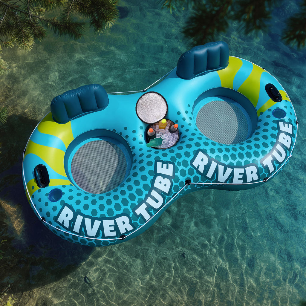 2-Person Inflatable River Tube with 2 Cup Holders & Removable Cooler G991