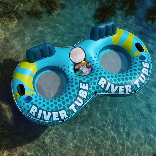 2-Person Inflatable River Tube with 2 Cup Holders & Removable Cooler G991