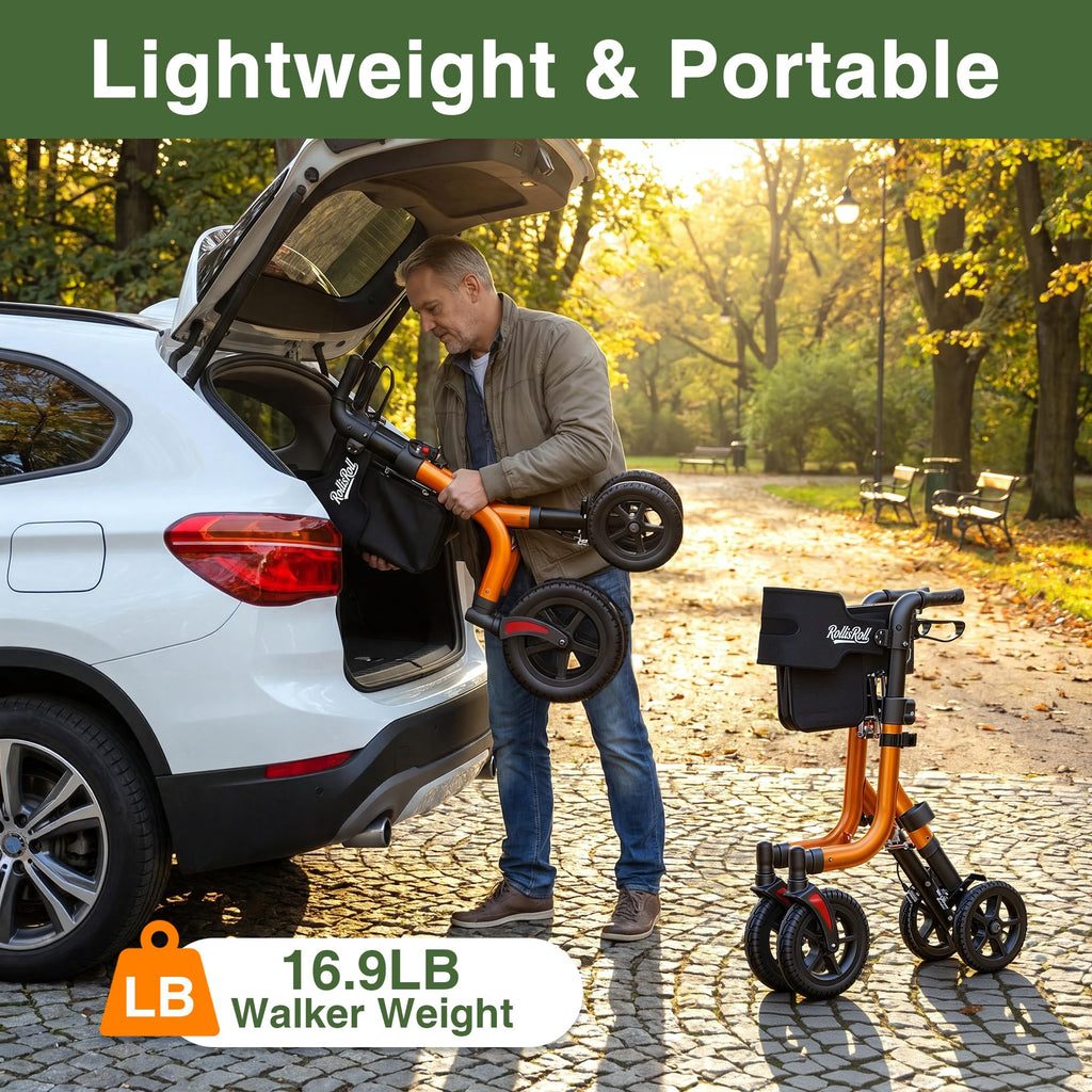 Orange Foldable All Terrain Rollator Walker with Seat Z39795