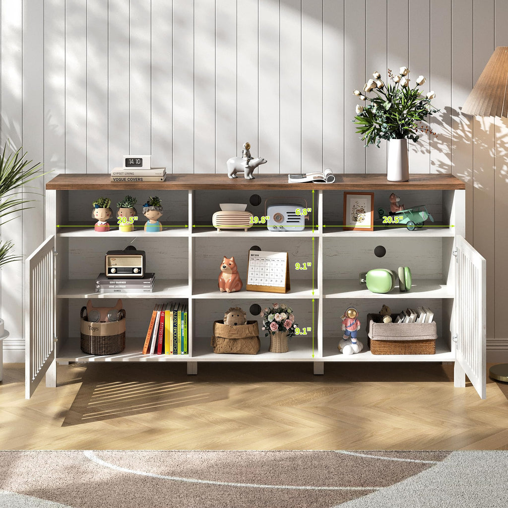 White TV Stand with Grille Doors and Adjustable Shelves V864