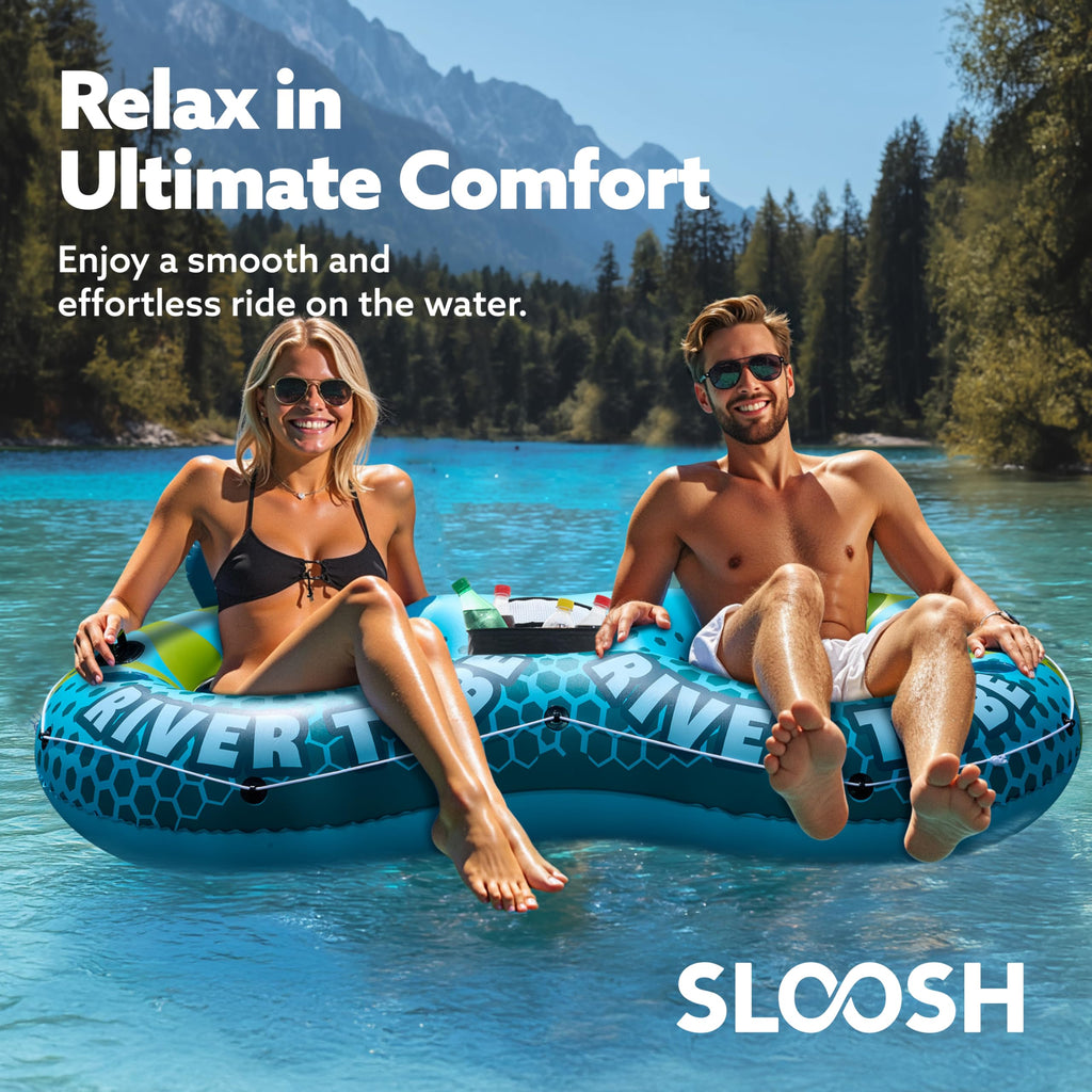 2-Person Inflatable River Tube with 2 Cup Holders & Removable Cooler G991
