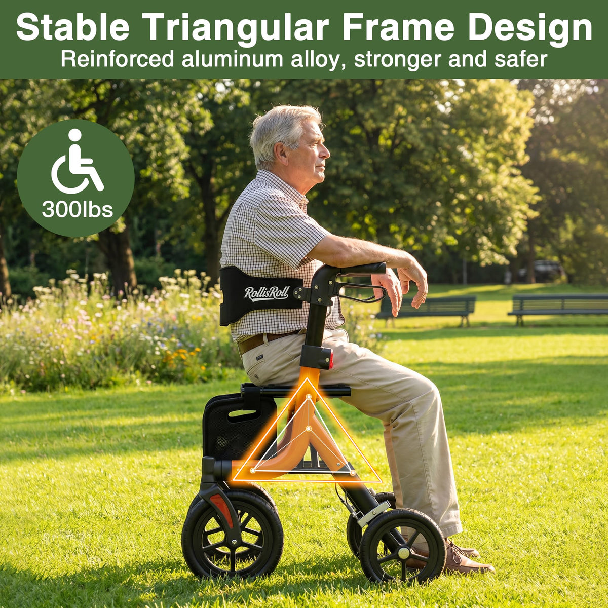 Orange Foldable All Terrain Rollator Walker with Seat Z39795