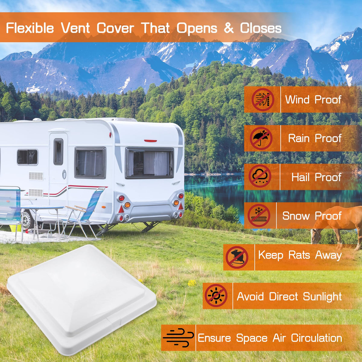 14" White Plastic Square RV Roof Vent Cover P698506
