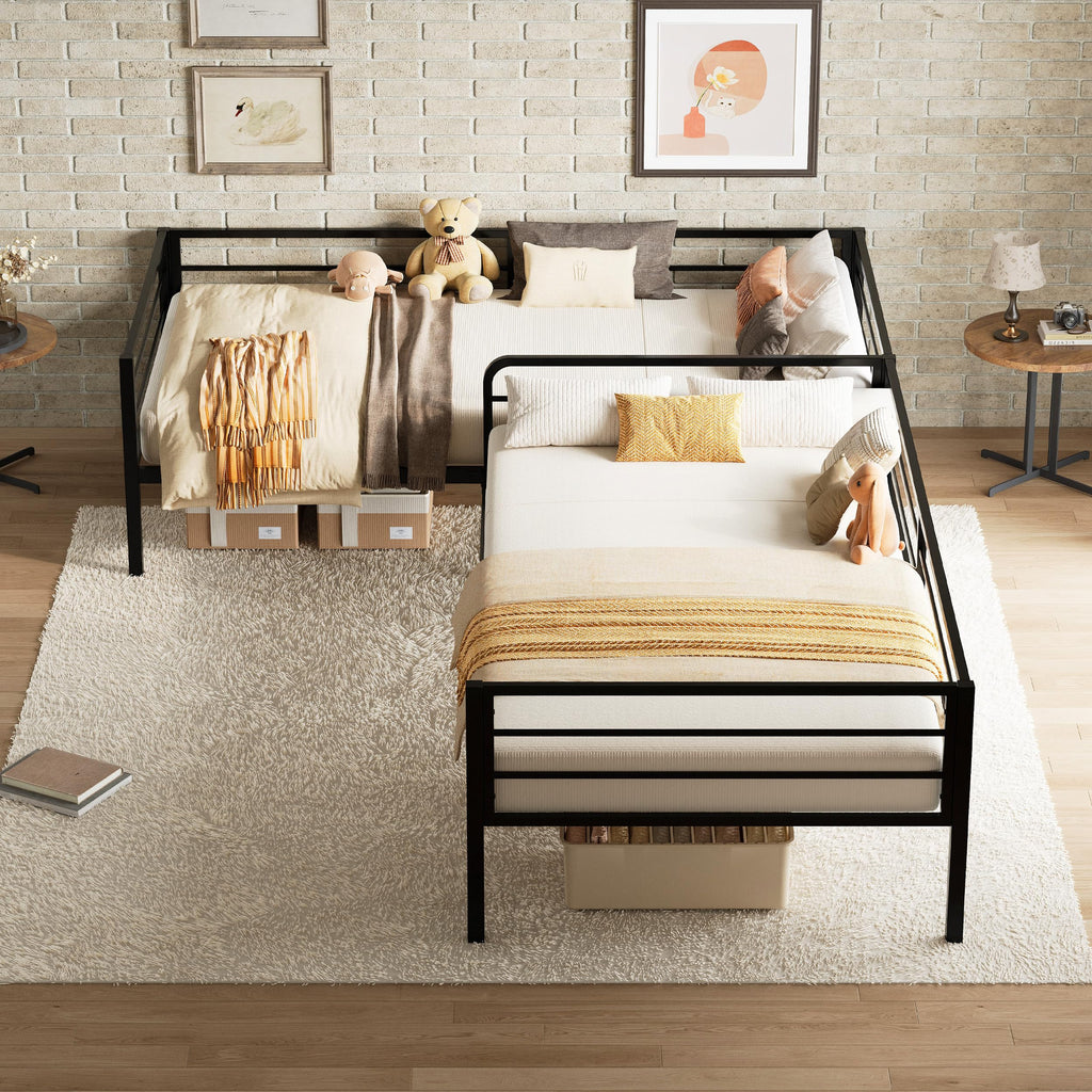 Black L Shaped Twin Beds with Rails Z2873